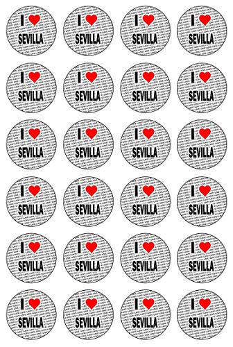 AK Giftshop I Love Sevilla – 24 Decoraciones comestibles para Cupcakes – Círculos precortados fáciles