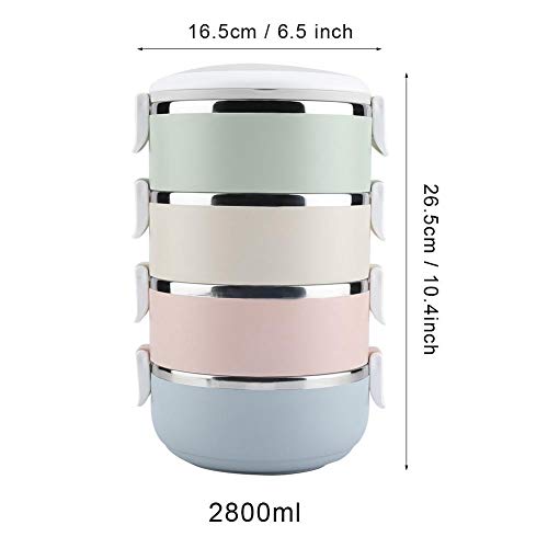 Akozon Lonchera térmica Contenedor portátil de acero inoxidable Bento Box Contenedor de alimentos(4 capas)