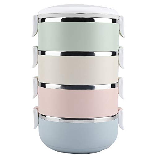 Akozon Lonchera térmica Contenedor portátil de acero inoxidable Bento Box Contenedor de alimentos(4 capas)