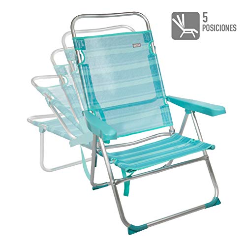 Aktive 53964 Silla multiposición aluminio Beach, 50 x 64 x 100 cm, Mediterráneo