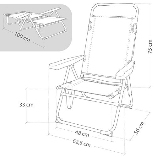 Aktive 53964 Silla multiposición aluminio Beach, 50 x 64 x 100 cm, Mediterráneo