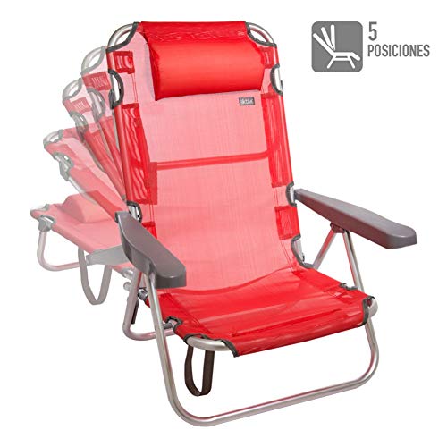 Aktive 53971 - Silla plegable multiposición aluminio 60 x 108 x 78 cm - rojo