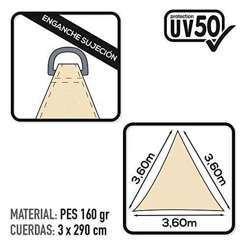 Aktive 61015 Toldo Vela Triangular con protección UV50, Crema, 360 x 360 x 360 cm