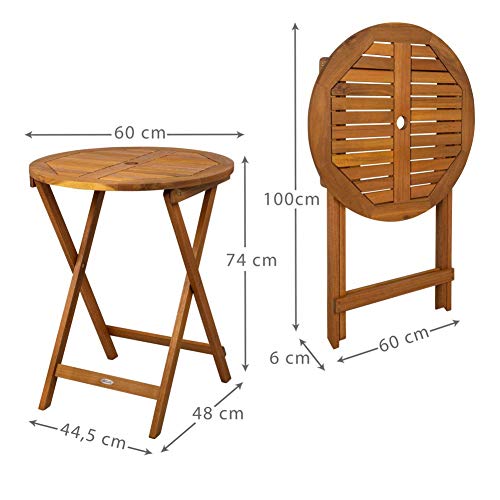 Aktive 61028 - Mesa redonda plegable de madera acacia D60 cm Garden