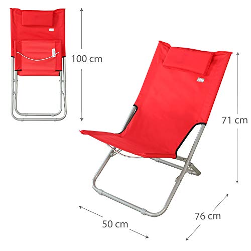 AKTIVE 62131 Silla de Playa Plegable con Almohada 76x50x71 cm Beach, Aleatorio