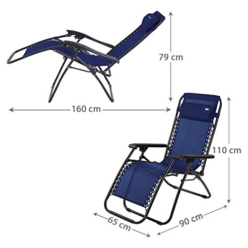 Aktive 62190 - Tumbona Gravedad Cero azul, reclinable y plegable Beach 65x178x110 cm