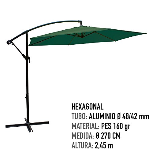 AKTIVE Garden 53886 Parasol excéntrico Banana, diámetro 270 cm, verde mástil aluminio