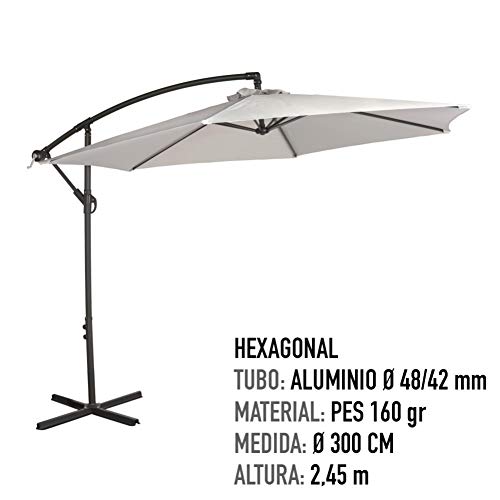 AKTIVE Garden 53888 Parasol excéntrico Banana, diámetro 270 cm, gris mástil aluminio