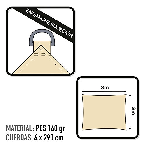 Aktive Garden 53917 - Toldo Vela para Jardín Color Crema 200 x 300 cm