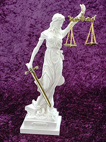 Alabaster Justitia Göttin - Escultura (32 cm), color blanco y dorado