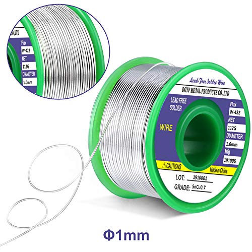 Alambre de soldar, Gifort Estaño Alambre para Soldar sin Plomo con Núcleo de Colofonia para Soldadura Eléctrica, 97.3Sn-2Rosin-0.7Cu-0.3Ag, 1.0mm, 100g