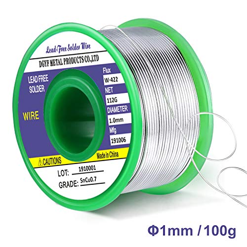 Alambre de soldar, Gifort Estaño Alambre para Soldar sin Plomo con Núcleo de Colofonia para Soldadura Eléctrica, 97.3Sn-2Rosin-0.7Cu-0.3Ag, 1.0mm, 100g