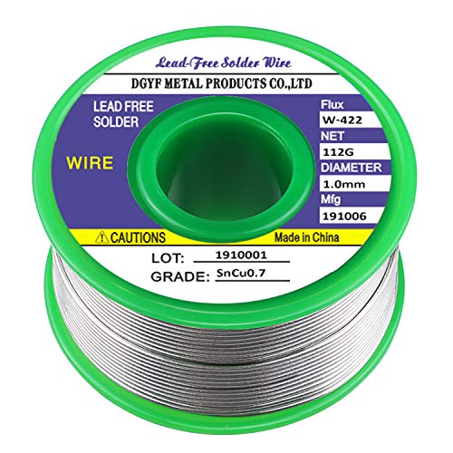 Alambre de soldar, Gifort Estaño Alambre para Soldar sin Plomo con Núcleo de Colofonia para Soldadura Eléctrica, 97.3Sn-2Rosin-0.7Cu-0.3Ag, 1.0mm, 100g