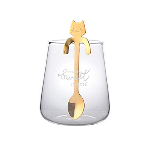 Alarmclocker8B Taza de Vidrio Leche Café Jugo Té Vino Cerveza Taza de Desayuno Letra Simple Transparente Vidrio Resistente al Calor Bebida casera Cuchara de Regalo