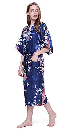 Albornoz Mujer Largo Pava de Satén Camisón Sexy Kimono Vestido