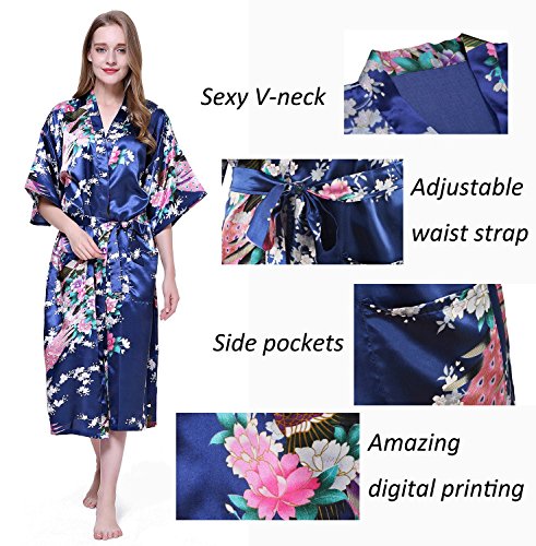 Albornoz Mujer Largo Pava de Satén Camisón Sexy Kimono Vestido