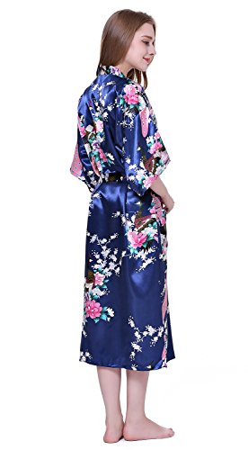 Albornoz Mujer Largo Pava de Satén Camisón Sexy Kimono Vestido