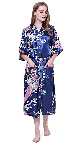 Albornoz Mujer Largo Pava de Satén Camisón Sexy Kimono Vestido