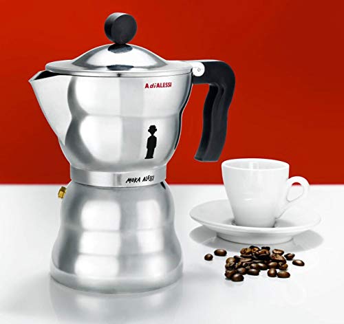 Alessi AAM33/6 Moka - Cafetera italiana en aluminio, mango y perilla termoplástica de resina, 6 tazas