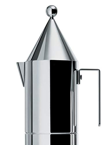 Alessi La conica 90002/6 Cafetera para Café Exprés de Diseño, Acero Inoxidable y Fondo en Cobre, Plateado, 3 Tazas