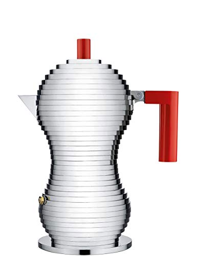 Alessi Pulcina MDL02/03RFM - Cafetera para Café Exprés de Diseño en Aluminio Fundido y PA con Fondo en Acero Magnético, 3 Tazas, Rojo