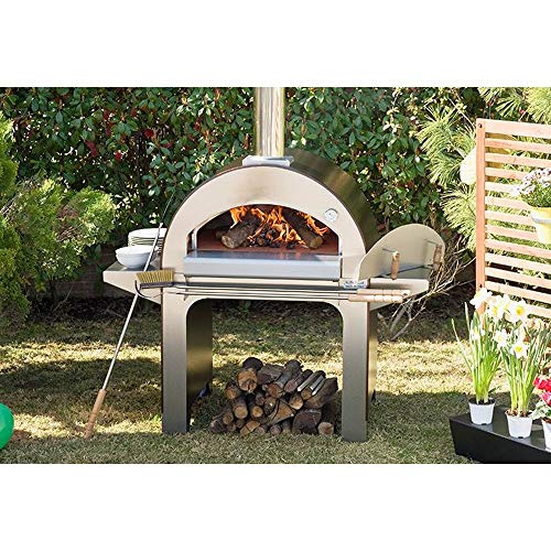 Alfa Refractarios horno de leña 4 pizzas color cobre equipado con ruedas FX4PIZ-LRAM