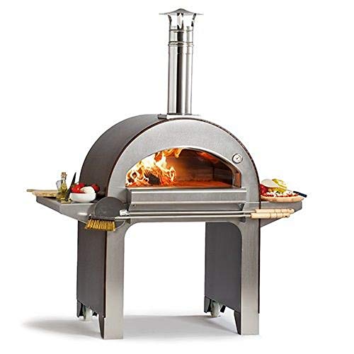 Alfa Refractarios horno de leña 4 pizzas color cobre equipado con ruedas FX4PIZ-LRAM