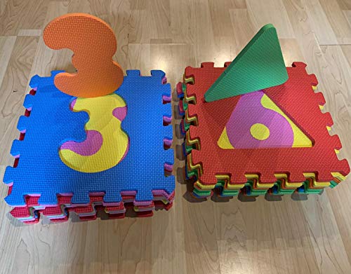 alfombar puzzle para bebe, proteccion del suelo de la habitacion niños y niñas-32cm cada piezas- 18pcs 90x180 - numeros y figuras geometricas