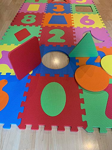 alfombar puzzle para bebe, proteccion del suelo de la habitacion niños y niñas-32cm cada piezas- 18pcs 90x180 - numeros y figuras geometricas