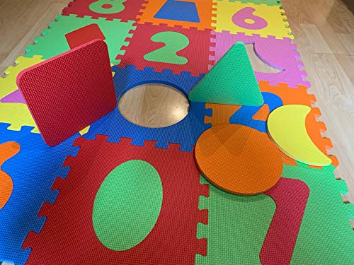 alfombar puzzle para bebe, proteccion del suelo de la habitacion niños y niñas-32cm cada piezas- 18pcs 90x180 - numeros y figuras geometricas