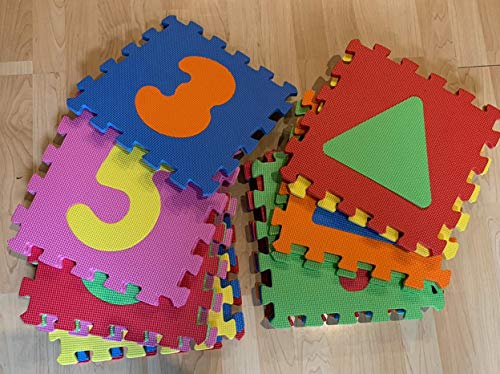 alfombar puzzle para bebe, proteccion del suelo de la habitacion niños y niñas-32cm cada piezas- 18pcs 90x180 - numeros y figuras geometricas