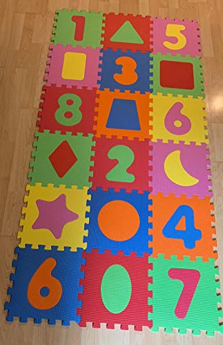 alfombar puzzle para bebe, proteccion del suelo de la habitacion niños y niñas-32cm cada piezas- 18pcs 90x180 - numeros y figuras geometricas
