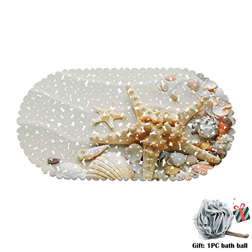 Alfombra Baño Antideslizante para Ducha o Bañera, Morbuy 3D Concha de Estrella de mar Impresión Alfombrillas PVC Estera con Ventosas Fuertes Antibacterial Duradera (35 * 70cm,Piedra)