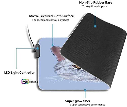 Alfombrilla de ratón LED RGB para juegos, Scottish Straight Kitty Portrait P, Alfombrilla LED extendida Alfombrilla de ratón con base de goma antideslizante gruesa para jugadores 800x300x30mm