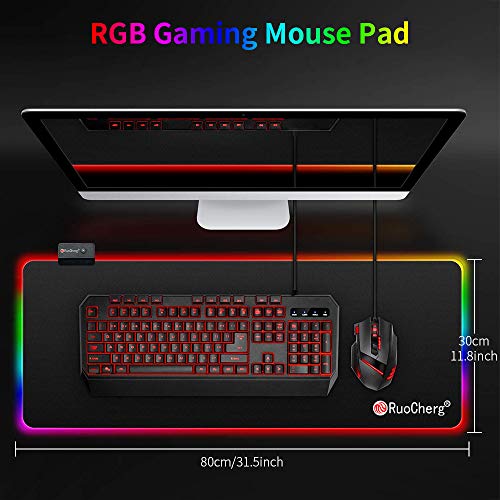 Alfombrilla de Ratón RGB Extra Grande, Ordenador Extended XL Alfombrilla Gaming de Microfibras con Luces, Base de Goma Antideslizante para Gamers, PC y Portátil (80 x 30cm)