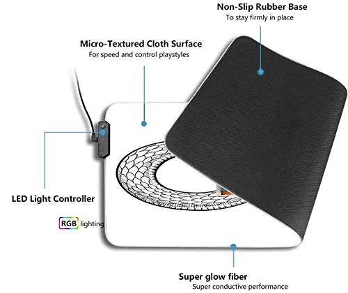 Alfombrilla de ratón RGB para juegos, Serpiente curvada en Infinity Ring Midd, Alfombrilla de ratón extendida LED brillante de gran tamaño, Alfombrilla para teclado de computadora