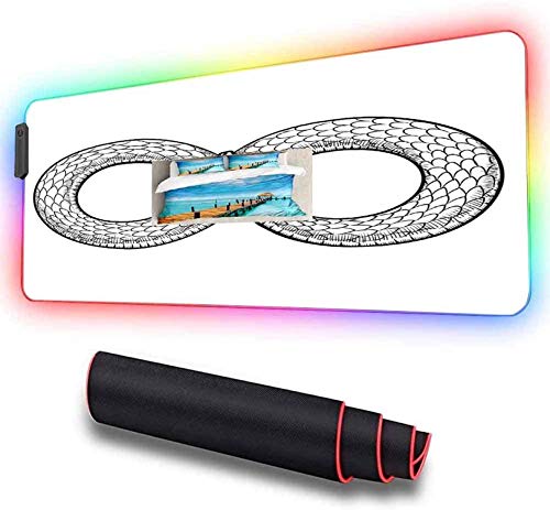 Alfombrilla de ratón RGB para juegos, Serpiente curvada en Infinity Ring Midd, Alfombrilla de ratón extendida LED brillante de gran tamaño, Alfombrilla para teclado de computadora