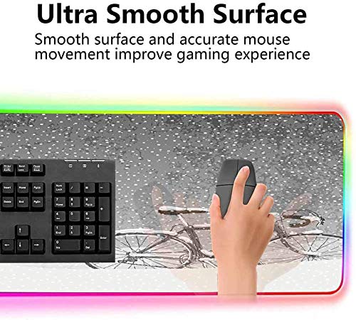 Alfombrilla de ratón suave RGB para juegos grande, bicicleta cubierta con nieve fría, alfombrilla de ratón LED suave extendida grande con 9 modos de iluminación 2 niveles de brillo