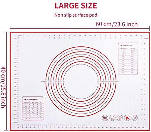 Alfombrilla de silicona para hornear, antiadherente, reutilizable para repostería, bandeja para hornear para fondant, pizza, galletas, fácil de limpiar (40,6 x 61 cm), color rojo