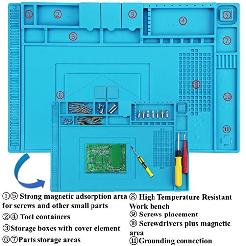 Alfombrilla de soldadura, 500 ℃ Resistente al calor, alfombrilla de reparación de silicona para soldar ensambles electrónicos o reparación de electrónica y placas de circuitos