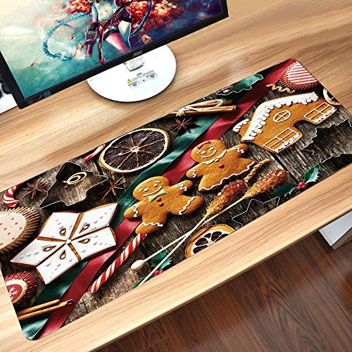 Alfombrilla goma antideslizante para ratón, Gingerbread Man, Deliciosas galletas caseras Frutas secas y herramientas de pa,ratón de goma antideslizantes con Designs para gamer y Office trabajo60x35 cm