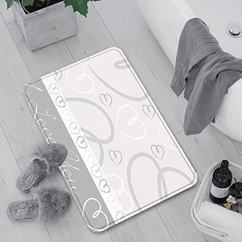 Alfombrillas de baño de Microfibra Alfombrillas de baño absorbentes,Plata, lindo romántico dibujado a mano Doodle for,Alfombrillas de baño Lavables Alfombrilla de baño de Goma Antideslizante 60x100 cm