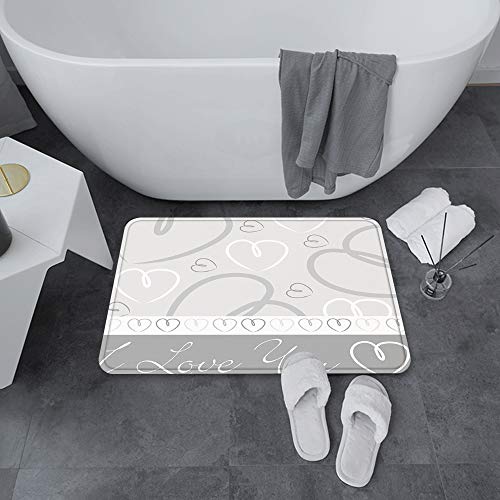 Alfombrillas de baño de Microfibra Alfombrillas de baño absorbentes,Plata, lindo romántico dibujado a mano Doodle for,Alfombrillas de baño Lavables Alfombrilla de baño de Goma Antideslizante 60x100 cm