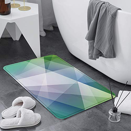 Alfombrillas de baño de Microfibra Alfombrillas de baño absorbentes,Verde azulado y blanco, Triángulos abstractos For,Alfombrillas de baño Lavables Alfombrilla de baño de Goma Antideslizante 60x100 cm