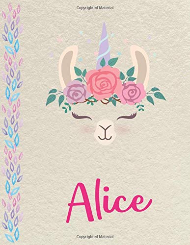 Alice: Personalized Llama Primary Composition Notebook for girls with pink Name: handwriting practice paper for Kindergarten to 2nd Grade Elementary ... composition books k 2, 8.5x11 in, 110 pages )