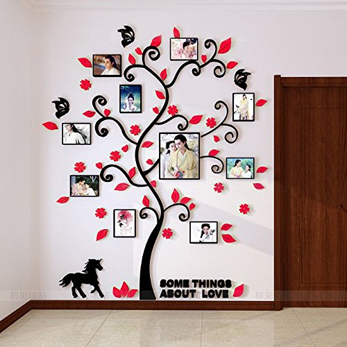 Alicemall Adhesivos 3D Decorativos para Pared AcríLico 3D Engomadas de la Pared Árbol con Hojas Rojo 144*175cm con Marcos Decoración de la Pared Para Casa Habitación Vinilos de Árboles