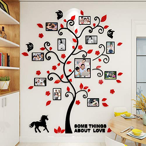 Alicemall Adhesivos 3D Decorativos para Pared AcríLico 3D Engomadas de la Pared Árbol con Hojas Rojo 144*175cm con Marcos Decoración de la Pared Para Casa Habitación Vinilos de Árboles