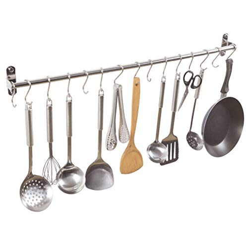 Alicemall Colgador de Utensilios de Cocina de 15 Ganchos de Acero Indoxible Barra para Cocina con Ganchos S