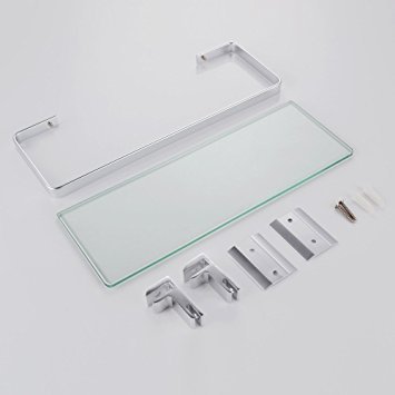 Alicemall Estanteria Baño de 350 x 120 mm Cristal Aluminio Estante Templado Vidrio Extra Grueso esmerilado Rectangular de Pared con Barandilla Aluminio