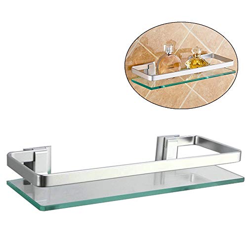 Alicemall Estanteria Baño de 350 x 120 mm Cristal Aluminio Estante Templado Vidrio Extra Grueso esmerilado Rectangular de Pared con Barandilla Aluminio